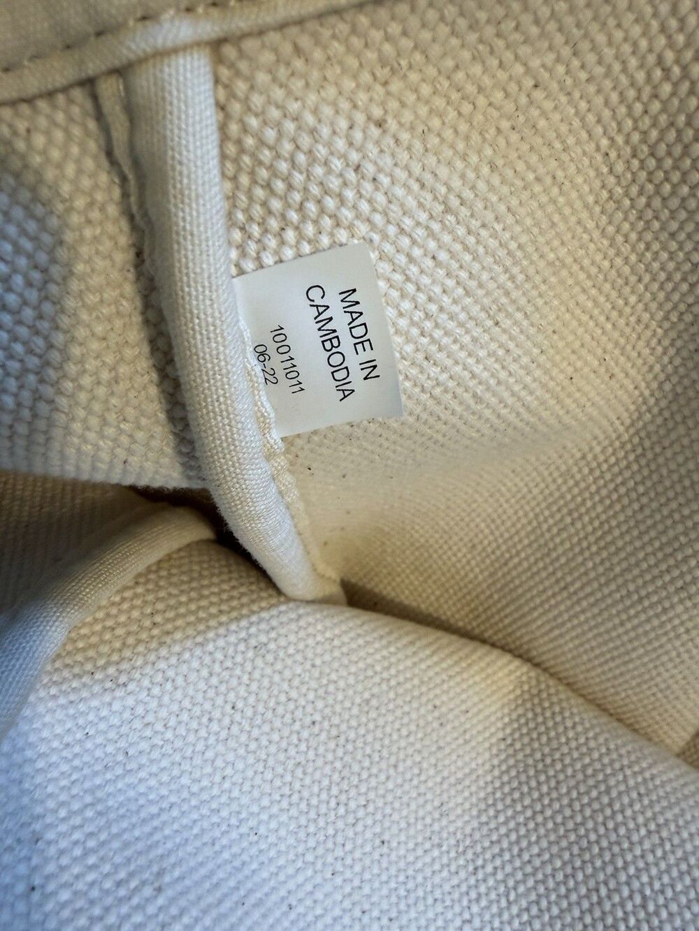 Tory Burch Large Canvas Tote Natural/Navy Blue Trim Market Shopper Beach 17x13 - Picture 12 of 15